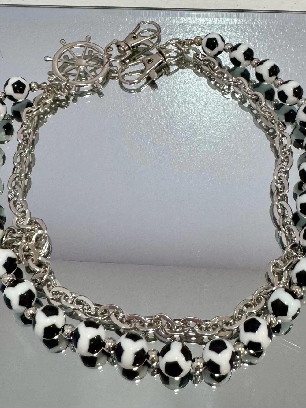New Soccer & Silver Double Bag Chain 18 inches